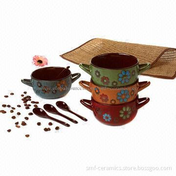 Ceramic Bowl Set, Comes in 5-inch Glazed Bowl with Hand Paintings, Reactive Glazed